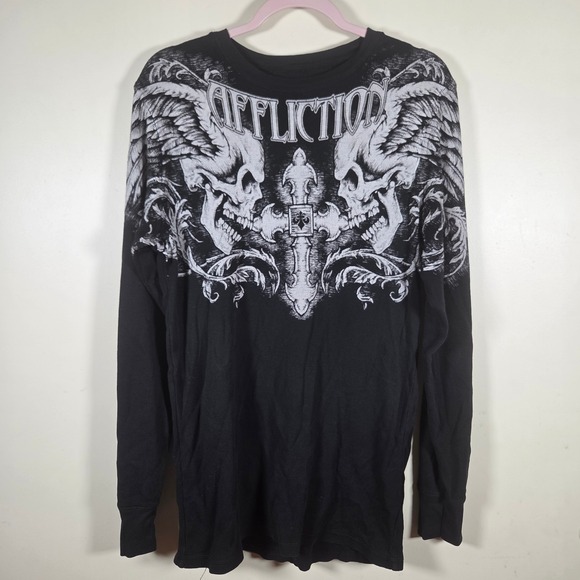 Affliction Other - Affliction Thermal Shirt Mens Large Black Skull Cross Graphic Y2K Grunge Biker